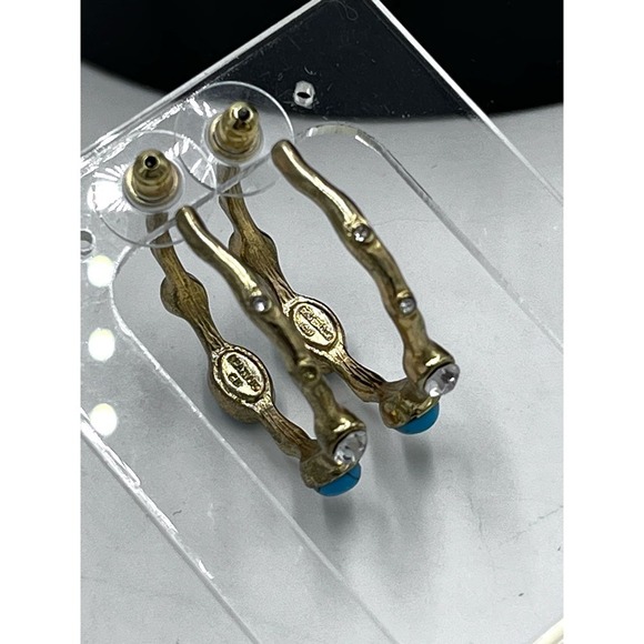 Graziano Gold Tone and Blue Cabochon Pierced Hoop Earrings - Picture 9 of 14